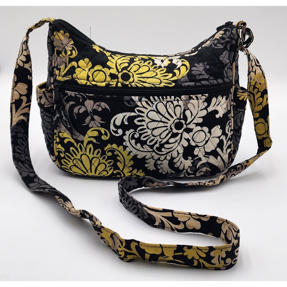 Vera Bradley Crossbody Bag Baroque Yellow Black Night and Day Floral Please Read